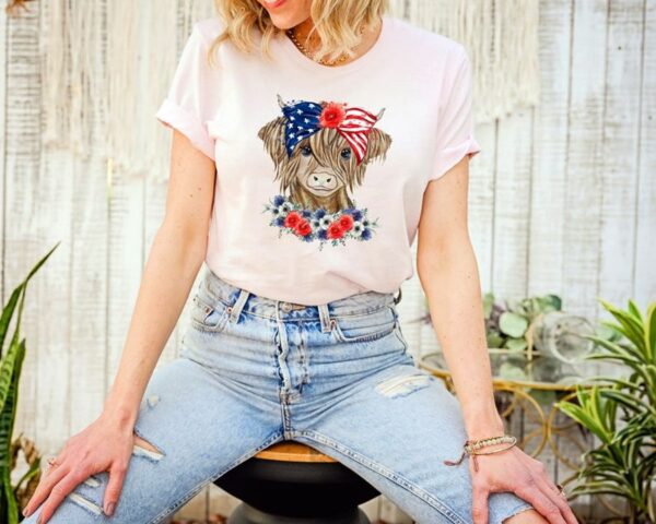 Highland Cow 4th Of July Shirt, Happy 4th Of July Shirt - Image 2