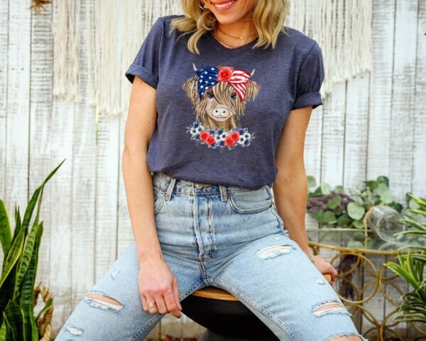 Highland Cow 4th Of July Shirt, Happy 4th Of July Shirt - Image 3