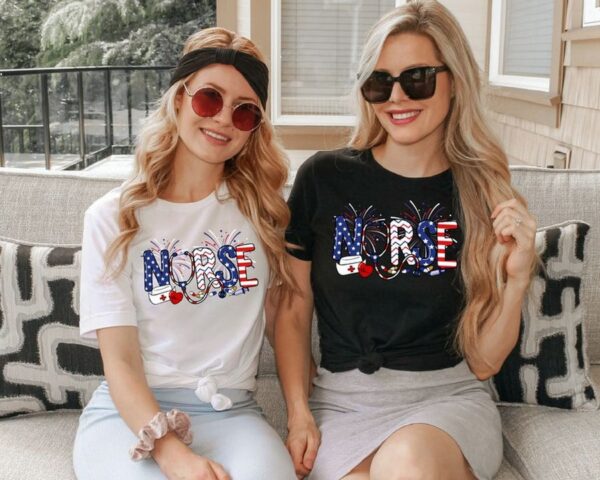 Nurse 4th of July Shirt, American Medical Montage Shirt, Patriotic Nurse Shirt - Image 3