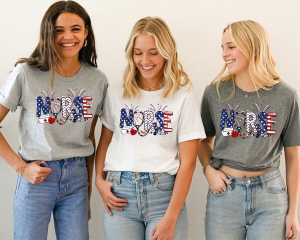 Nurse 4th of July Shirt, American Medical Montage Shirt, Patriotic Nurse Shirt - Image 2